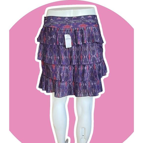 GAP WOMENS SILK Purple Ikat Flirty Printed Tiered Ruffle Mini Skirt Size 2 S - Picture 11 of 12